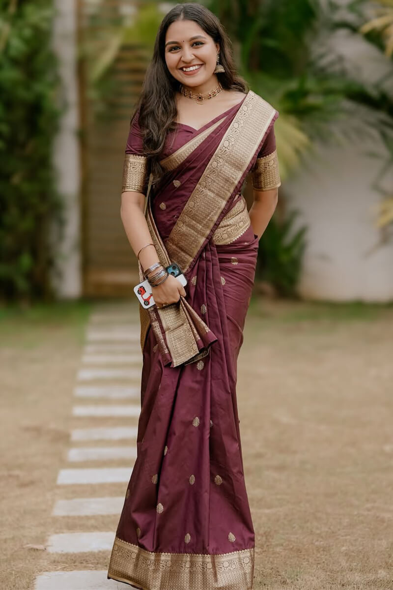 Supernal Wine Soft Silk Saree With Unique Blouse Piece