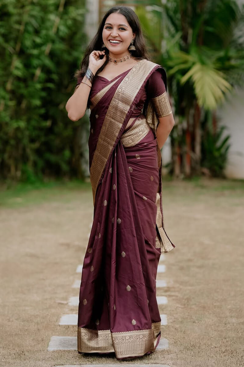 Supernal Wine Soft Silk Saree With Unique Blouse Piece