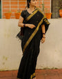 Effulgent Black Cotton Silk Saree With Glowing Blouse Piece