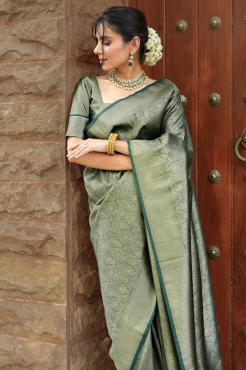 Adorable Dark Green Soft Silk Saree With Beguiling Blouse Piece
