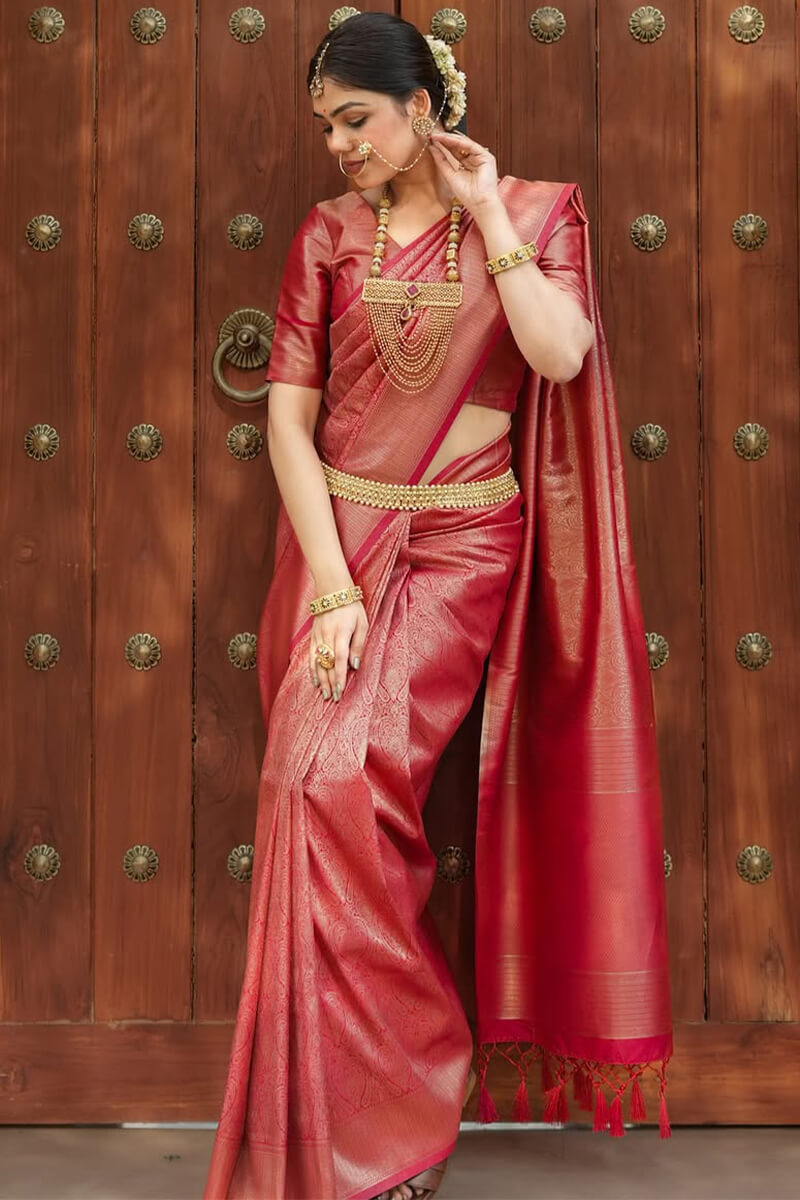 Verdant Dark Pink Soft Silk Saree With Most Flattering Blouse Piece