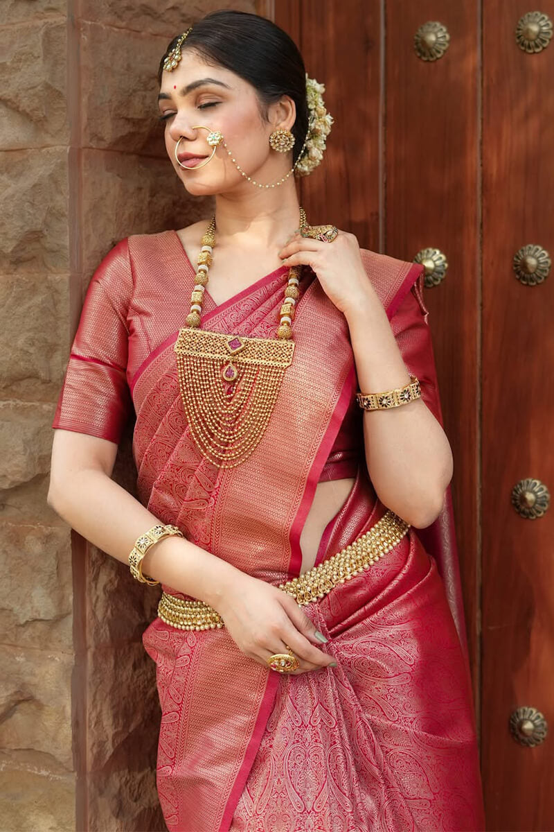 Verdant Dark Pink Soft Silk Saree With Most Flattering Blouse Piece