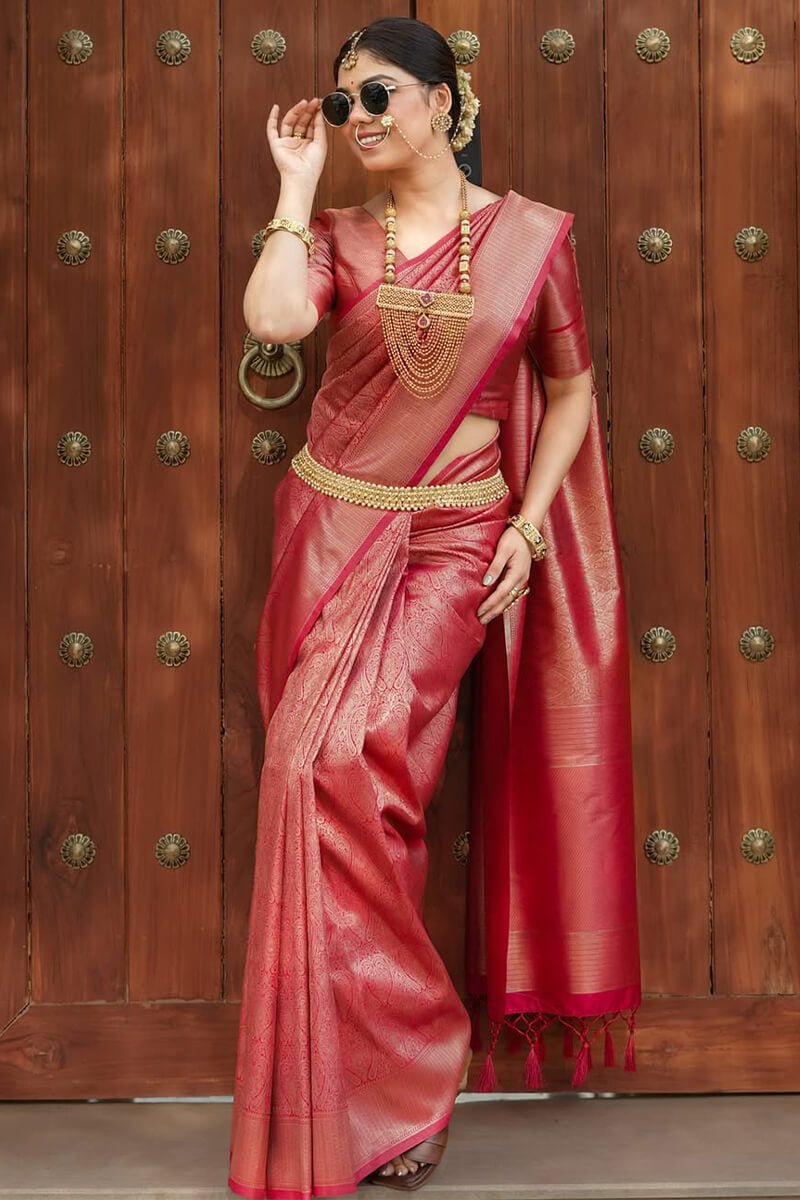 Verdant Dark Pink Soft Silk Saree With Most Flattering Blouse Piece
