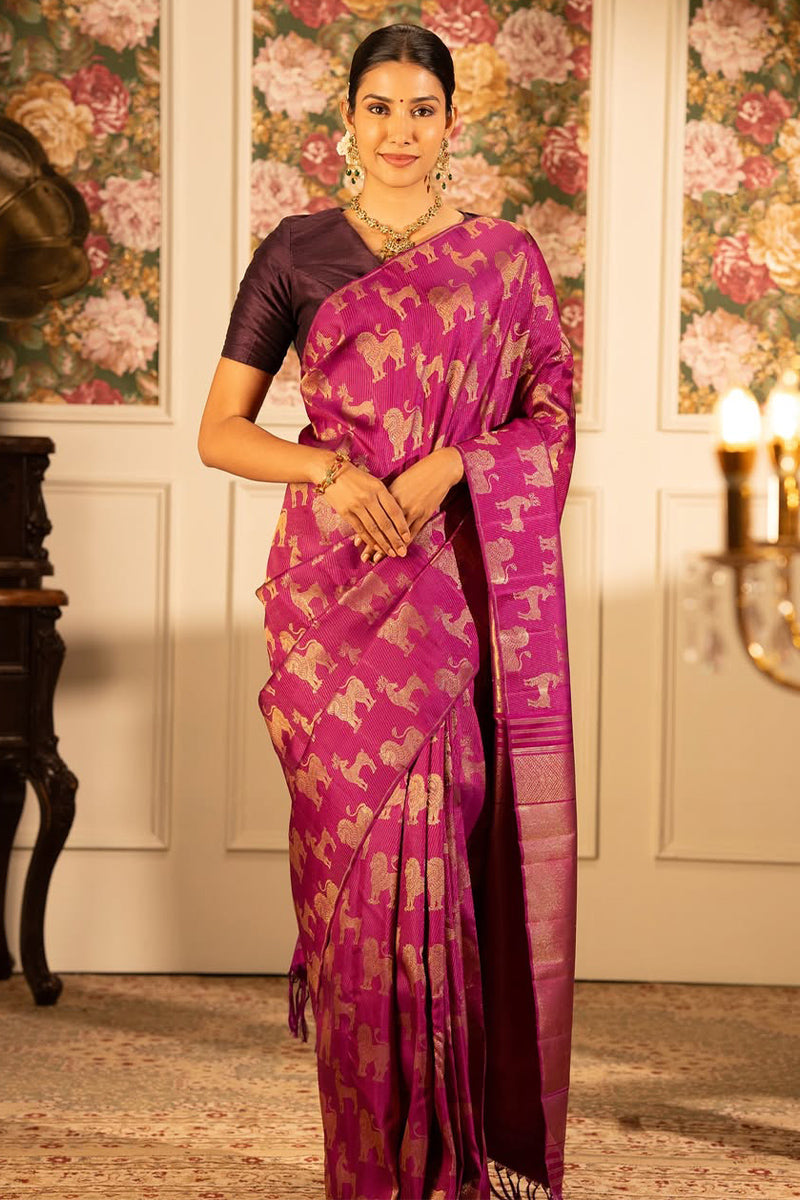 Scintillating Dark Pink Soft Silk Saree With Desuetude Blouse Piece