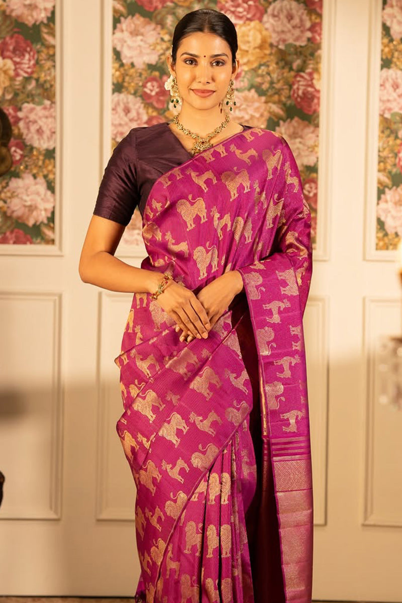 Scintillating Dark Pink Soft Silk Saree With Desuetude Blouse Piece