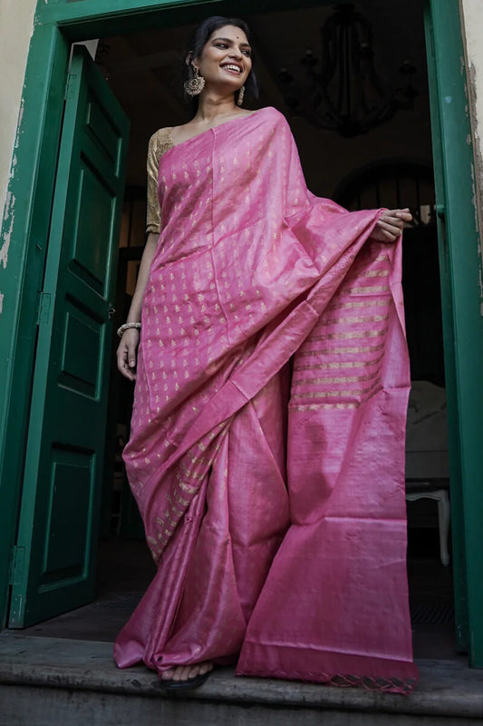 Desiring Pink Soft Silk Saree With Nemesis Blouse Piece