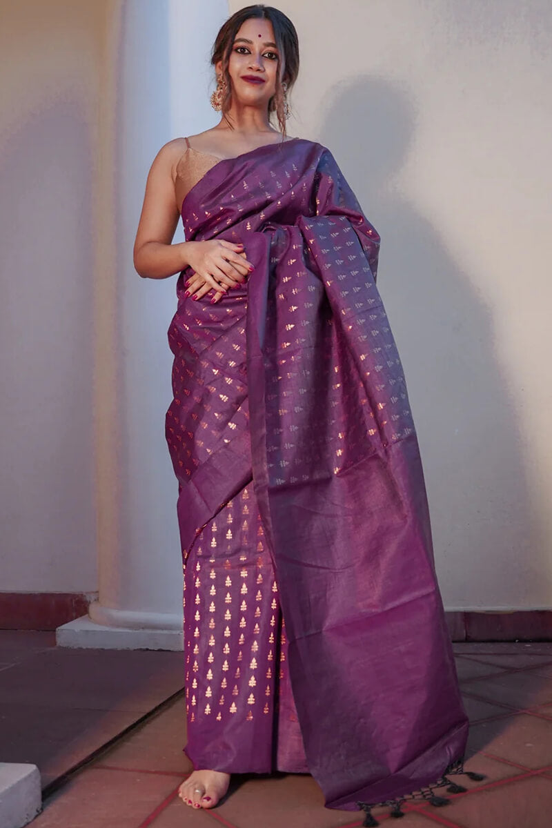 Jazzy Purple Soft Silk Saree With Angelic Blouse Piece