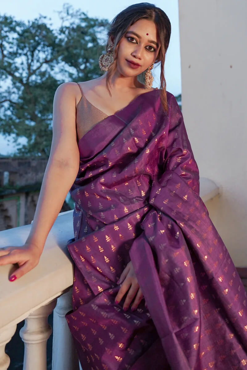 Jazzy Purple Soft Silk Saree With Angelic Blouse Piece