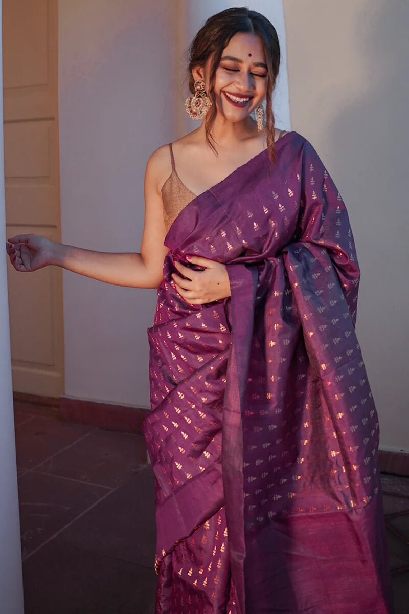 Jazzy Purple Soft Silk Saree With Angelic Blouse Piece