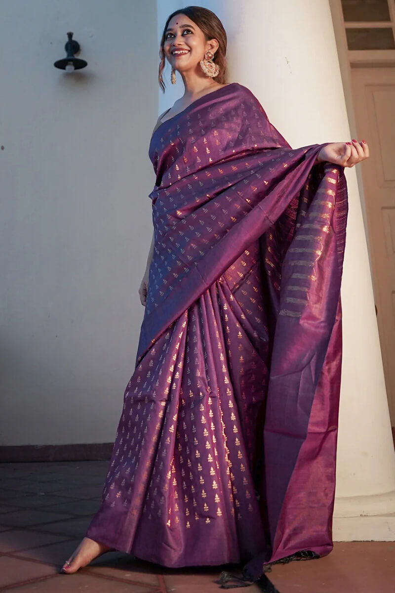 Jazzy Purple Soft Silk Saree With Angelic Blouse Piece