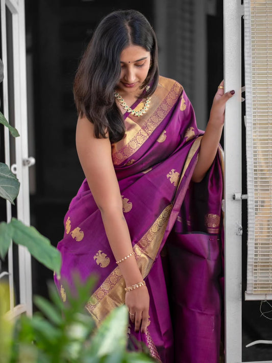 Excellent Purple Soft Silk Saree With Zephyr Blouse Piece