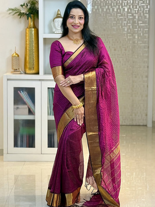 Diaphanous Purple Soft Silk Saree With Whimsical Blouse Piece