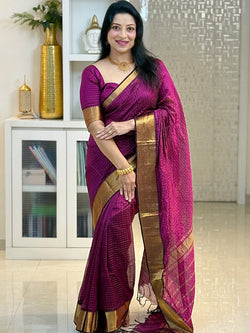 Diaphanous Purple Soft Silk Saree With Whimsical Blouse Piece