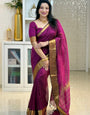 Diaphanous Purple Soft Silk Saree With Whimsical Blouse Piece