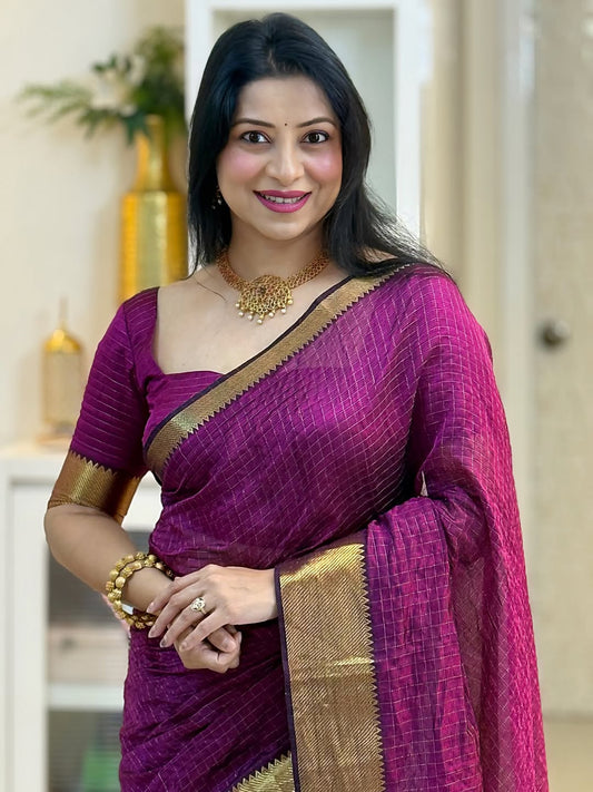 Diaphanous Purple Soft Silk Saree With Whimsical Blouse Piece