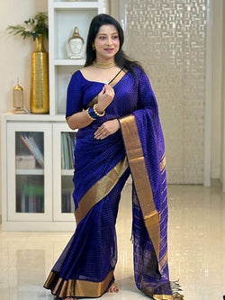 Mesmeric Royal Blue Soft Silk Saree With Magnificat Blouse Piece