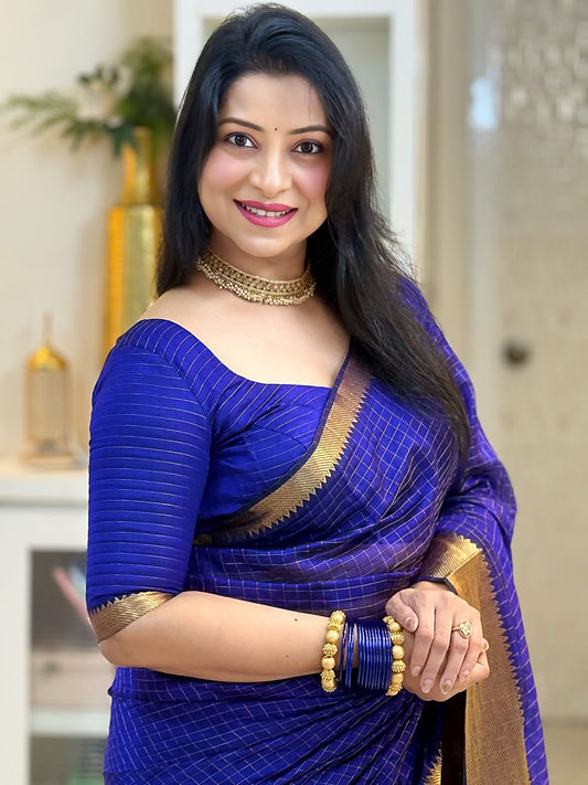 Mesmeric Royal Blue Soft Silk Saree With Magnificat Blouse Piece