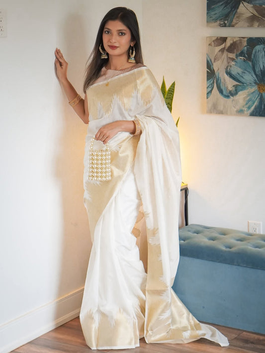Moiety Beige Soft Silk Saree With Grandiose Blouse Piece
