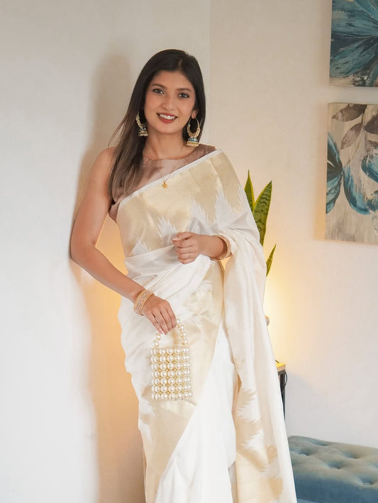 Moiety Beige Soft Silk Saree With Grandiose Blouse Piece
