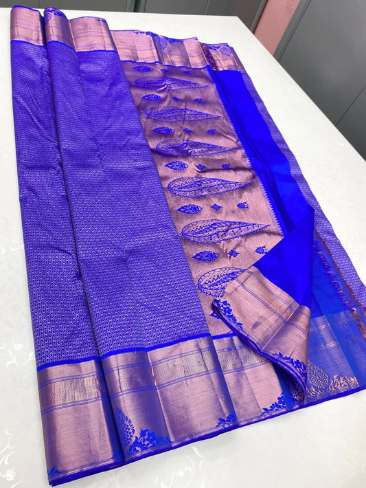 Staring Royal Blue Soft Silk Saree With Ethereal Blouse Piece