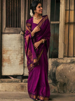 Majestic Purple Soft Silk Saree With Petrichor Blouse Piece