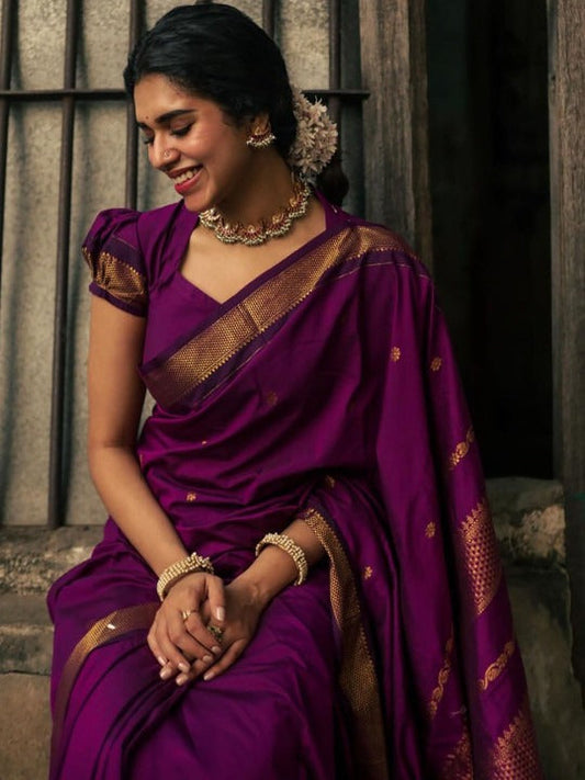 Majestic Purple Soft Silk Saree With Petrichor Blouse Piece