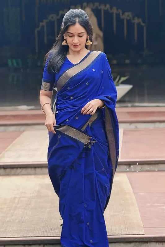 Luminous Royal Blue Soft Silk Saree With Scintillating Blouse Piece