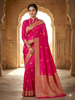 Fugacious Dark Pink Soft Silk Saree With Stunner Blouse Piece