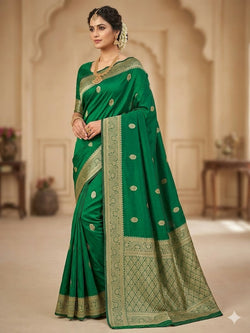 Smashing Green Soft Silk Saree With Flamboyant Blouse Piece