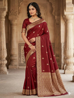 Quintessential Maroon Soft Silk Saree With Adorning Blouse Piece