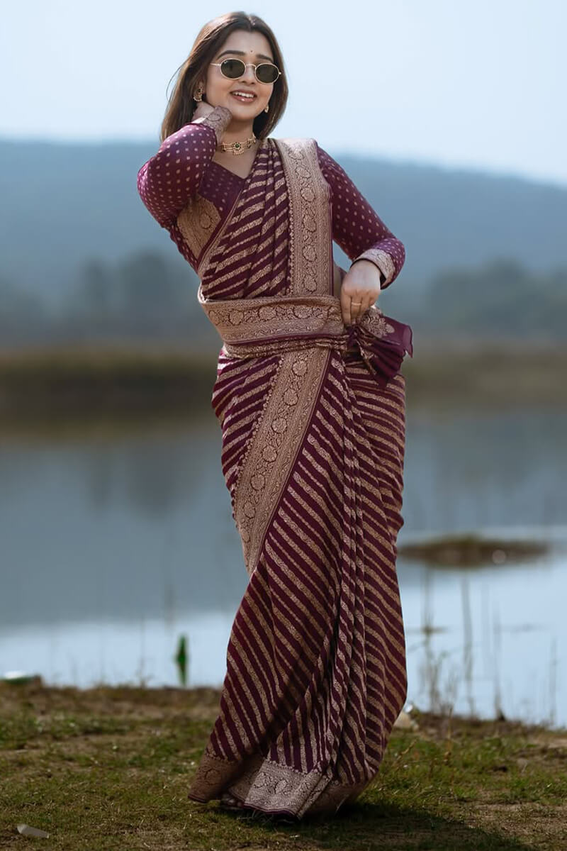 Opulent Wine Soft Silk Saree With Engaging Blouse Piece