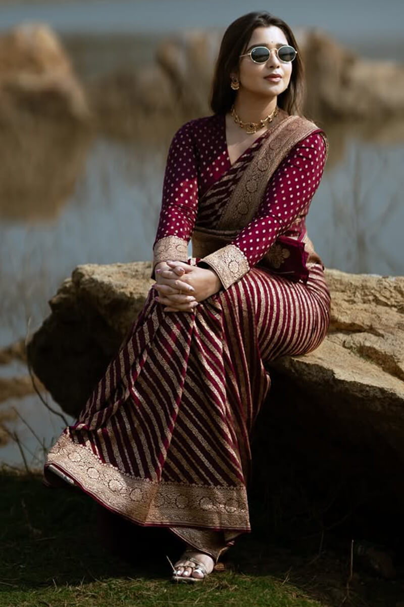 Opulent Wine Soft Silk Saree With Engaging Blouse Piece