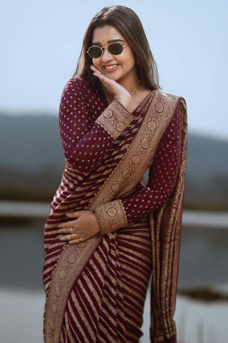 Opulent Wine Soft Silk Saree With Engaging Blouse Piece