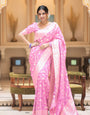 Flameboyant Baby Pink Soft Silk Saree With Opulent Blouse Piece