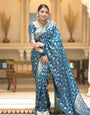 Assemblage Firozi Soft Silk Saree With Sophisticated Blouse Piece