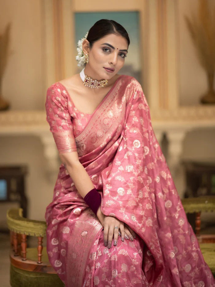 Beleaguer Pink Soft Silk Saree With Elegant Blouse Piece