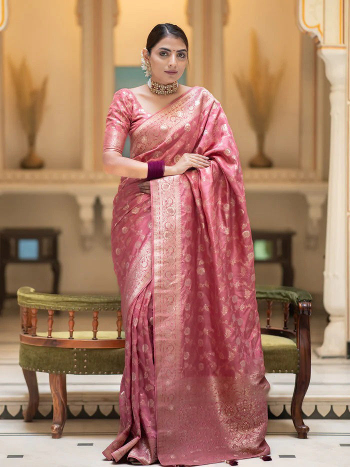 Beleaguer Pink Soft Silk Saree With Elegant Blouse Piece