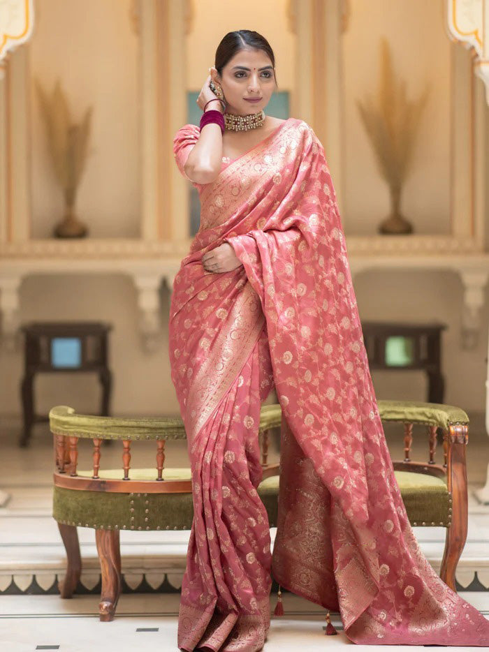 Beleaguer Pink Soft Silk Saree With Elegant Blouse Piece