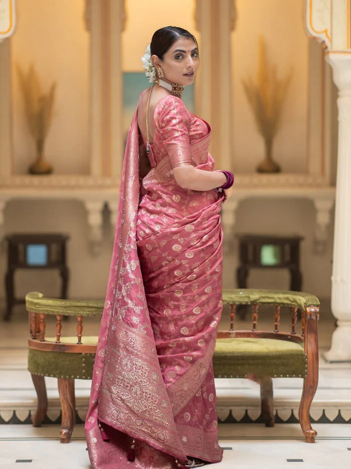 Beleaguer Pink Soft Silk Saree With Elegant Blouse Piece