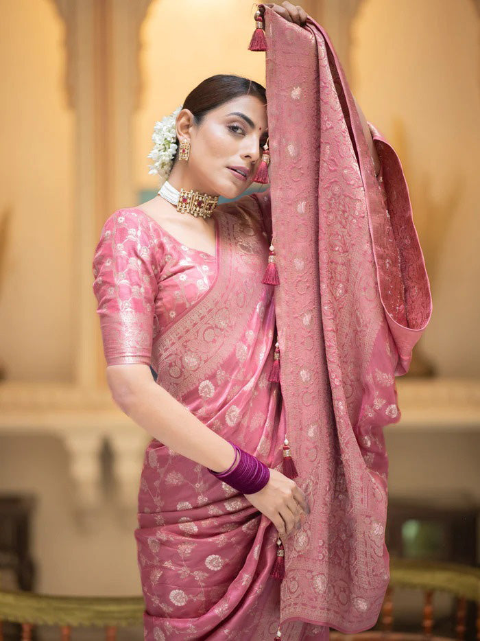 Beleaguer Pink Soft Silk Saree With Elegant Blouse Piece