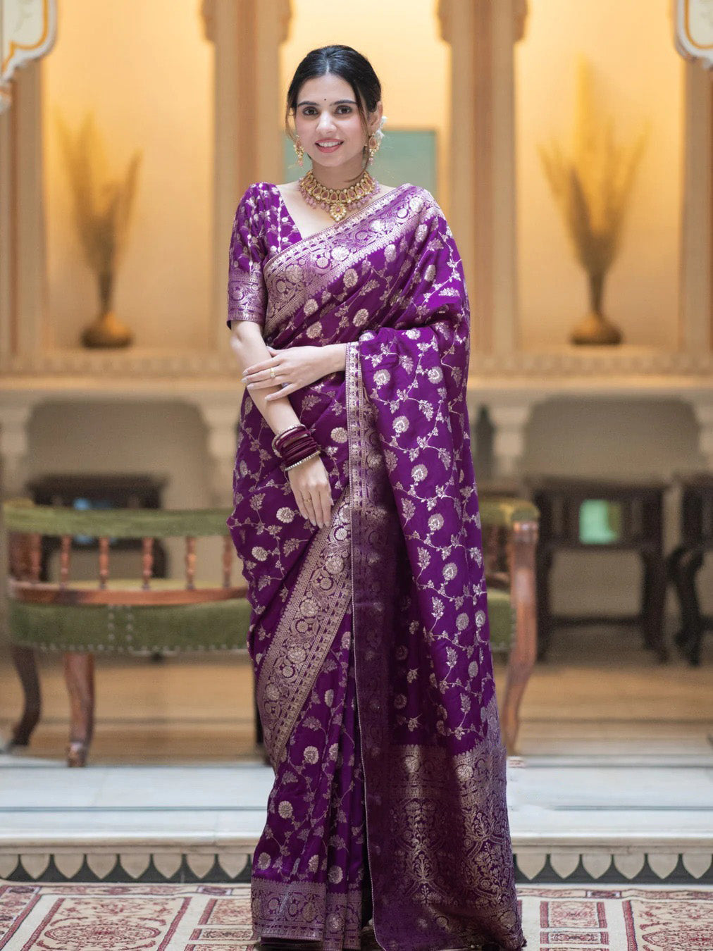 Diaphanous Purple Soft Silk Saree With Deserving Blouse Piece