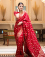 Forbearance Red Soft Silk Saree With Engrossing Blouse Piece