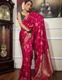 Imbrication Dark Pink Soft Silk Saree With Breathtaking Blouse Piece