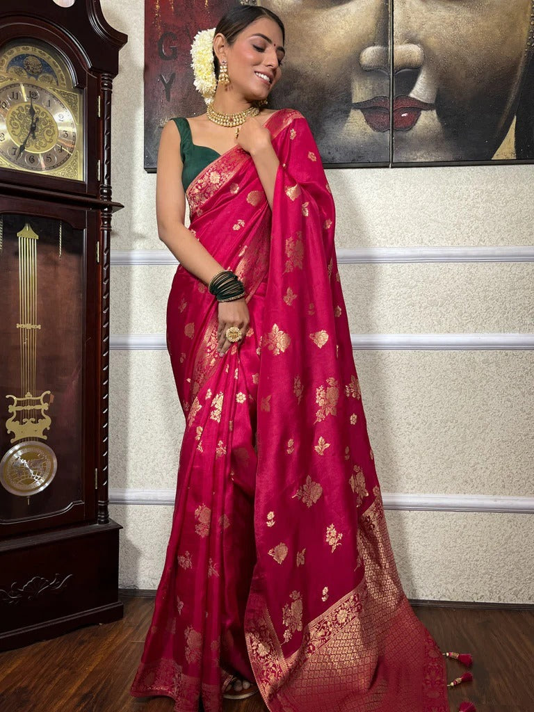 Imbrication Dark Pink Soft Silk Saree With Breathtaking Blouse Piece