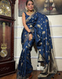 Elision Navy Blue Soft Silk Saree With Exquisite Blouse Piece