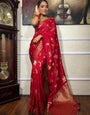 Diaphanous Red Soft Silk Saree With Conflate Blouse Piece