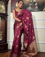 Ideal Wine Soft Silk Saree With Diaphanous Blouse Piece