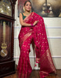 Breathtaking Dark Pink Soft Silk Saree With Prominent Blouse Piece