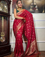 Sophisticated Red Soft Silk Saree With Fugacious Blouse Piece