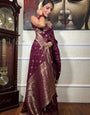 Extraordinary Wine Soft Silk Saree With Seraglio Blouse Piece